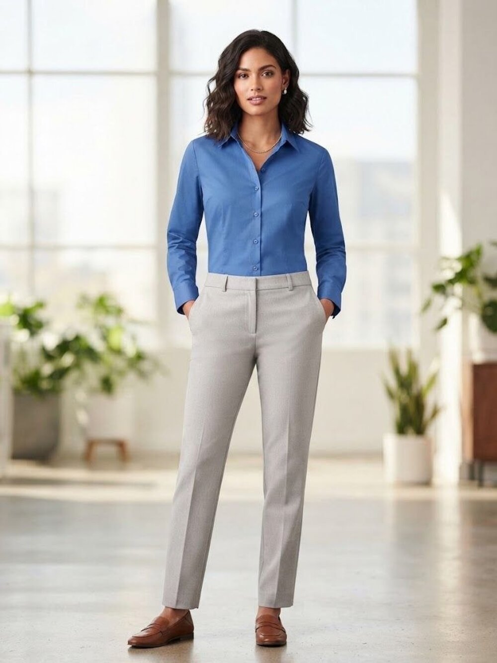 Liz Claiborne Womens Blue Button-Up Long-Sleeve Shirt Size 14 Cotton Blend Colla